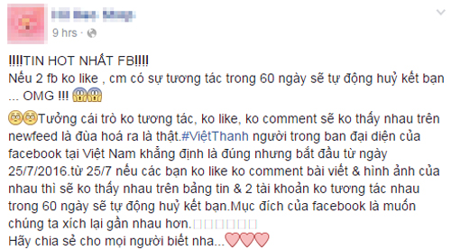 Loạn tin đồn ‘Facebook hủy kết bạn nếu không Like’
