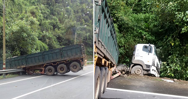 Xe đầu kéo đâm vào vách núi trên đèo Chuối
