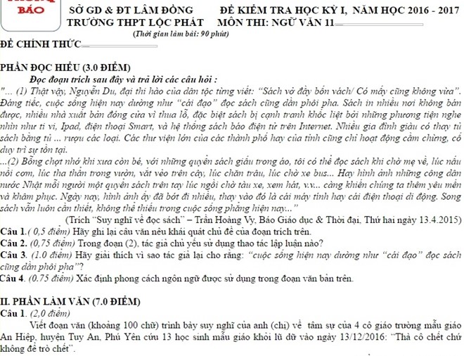 Bảo Lộc: ‘Thà cô chết chứ không để trò chết’ vào đề thi Văn lớp 11