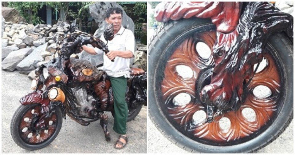Lâm Đồng: Ngắm chiếc mô tô “handmade” làm từ gốc cây có “1-0-2”