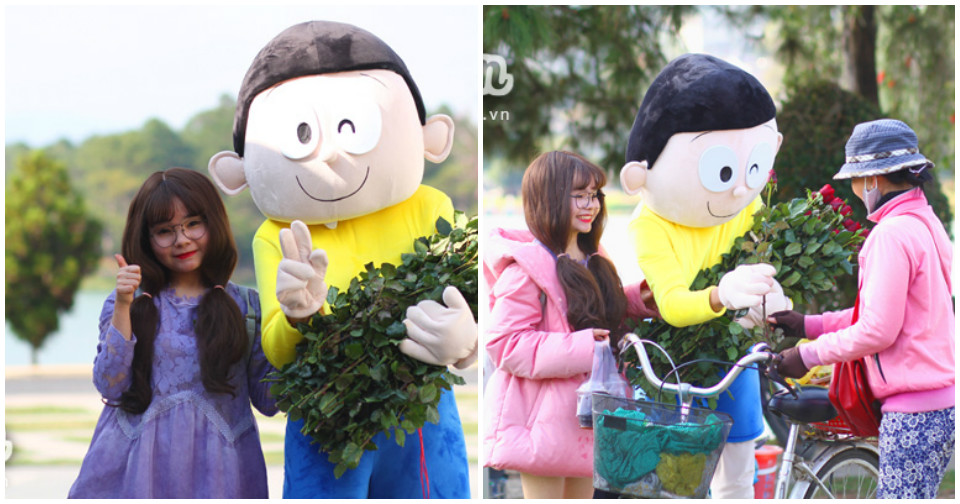 Nobita bất ngờ xuất hiện dành hơn 600 bông hồng tặng chị em ở Đà Lạt