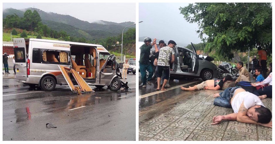 Lâm Đồng: Hai ô tô đối đầu kinh hoàng, hành khách văng ra đường