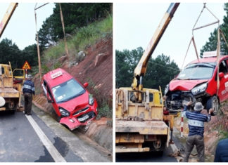 Đà Lạt: Taxi bị xe tải hất tung trên đèo Tà Nung