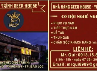 Bảo Lộc: Nhà hàng Beer House cần tuyển dụng